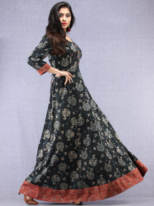 Nazmin - Hand Block Printed Long Cotton Dress With Back Knots  - D162F1823
