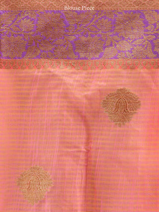 Banarasee Cotton Silk Saree With Zari Work - Peach Gold & Purple - S031704408
