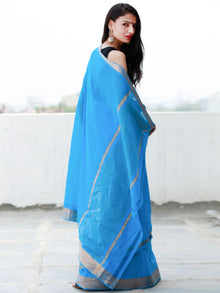 Blue Handloom Mangalagiri Cotton Saree With Zari Border - S031703858