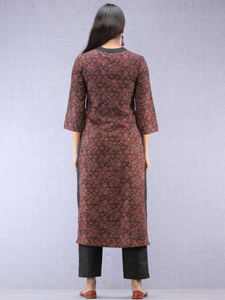 Brown Black Red Ajrakh Hand Block Printed Kurta  - K134F1539