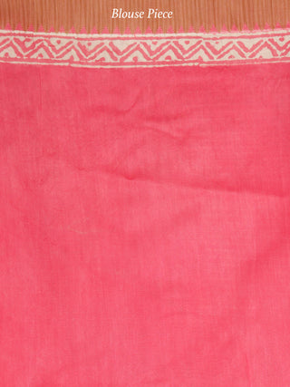 Pastel Pink Ivory Chanderi Silk Hand Block Printed Saree With Geecha Border - S031704007