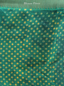 Green Yellow Hand Block Printed Chanderi Saree With Geecha Border - S031704515
