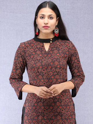 Brown Black Red Ajrakh Hand Block Printed Kurta  - K134F1539
