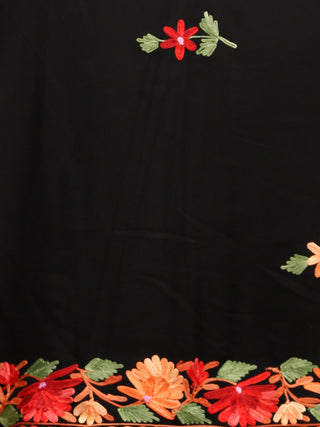 Black Red Peach Green Aari Embroidered Georgette Saree From Kashmir  - S031704065