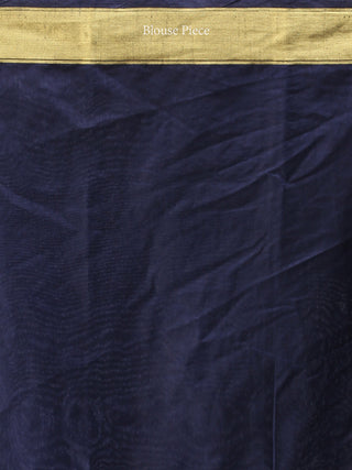 Banarasee Semi Silk Saree With Zari Border - Navy Blue Gold  - S031704384
