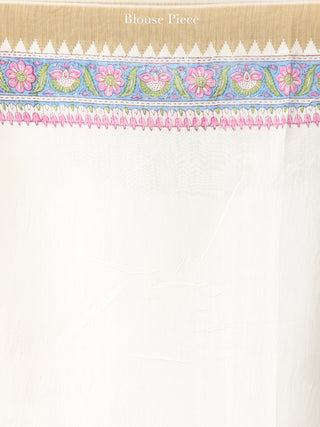 White Pink Blue Chanderi Hand Block Printed Saree With Geecha Border - S031704462