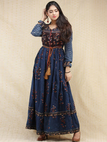 Naaz Nazgul - Hand Block Printed Long Cotton Dress With Front Slit - DS84F001