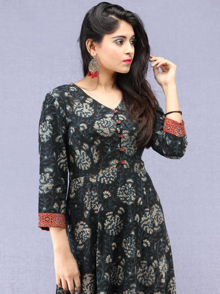 Nazmin - Hand Block Printed Long Cotton Dress With Back Knots  - D162F1823