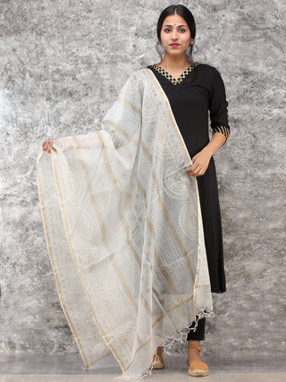 White Gold Kota Silk Hand Block Printed Dupatta - D04170784
