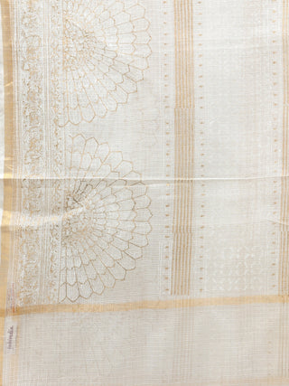 White Gold Kota Silk Hand Block Printed Dupatta - D04170784