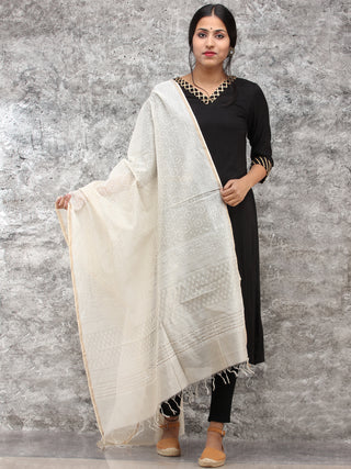 White Gold Chanderi Hand Block Printed Dupatta - D04170785