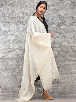 White Gold Chanderi Hand Block Printed Dupatta - D04170785