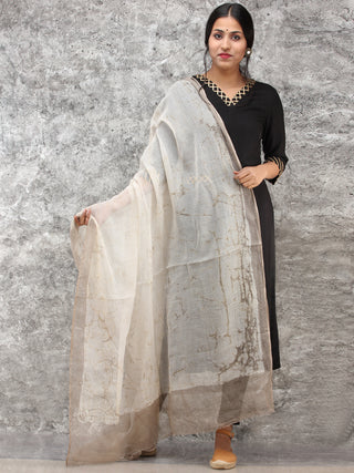 White Kashish Kota Silk Hand Block Printed Dupatta - D04170786