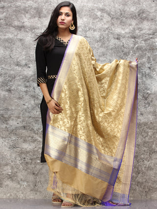 Banarasi Kanni Silk Dupatta With Zari Work - Beige & Gold - D04170890