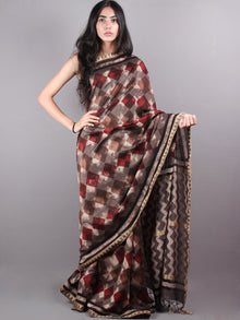 Brown Red Hand Block Printed Dyed in Natural Vegetable Colors Chanderi Saree With Geecha Border - S03170152