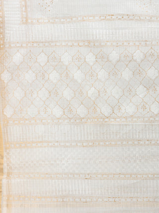 White Gold Kota Silk Hand Block Printed Dupatta - D04170787