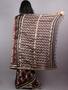 Brown Red Hand Block Printed Dyed in Natural Vegetable Colors Chanderi Saree With Geecha Border - S03170152