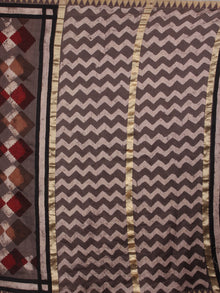 Brown Red Hand Block Printed Dyed in Natural Vegetable Colors Chanderi Saree With Geecha Border - S03170152