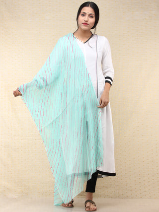 Sky Blue Rose Pink Lehriya Hand Block Printed Dupatta  - D04170697