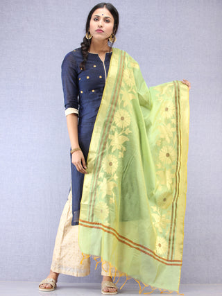 Banarasi Chanderi Dupatta With Resham Work - Light Green & Gold - D04170799