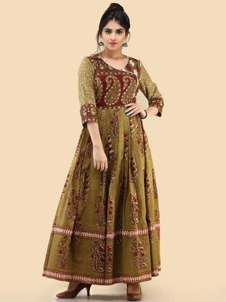 Naaz Faazila - Hand Block Printed Long Cotton Embroidered Dress - DS91F001