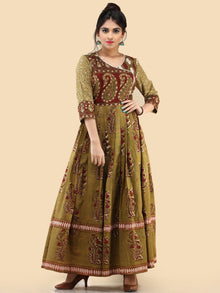 Naaz Faazila - Hand Block Printed Long Cotton Embroidered Dress - DS91F001