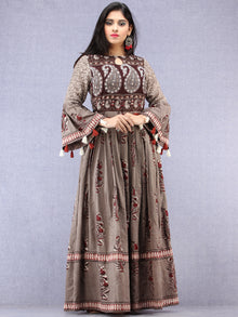 Naaz Asmaa - Hand Block Mughal Printed Long Cotton Embroidered Dress - DS105F001