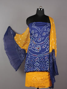 Indigo Mustard White Hand Tie & Dye Bandhej Suit Salwar Dupatta (Set of 3) With Hand Embroidery & Mirror Work - S16281248