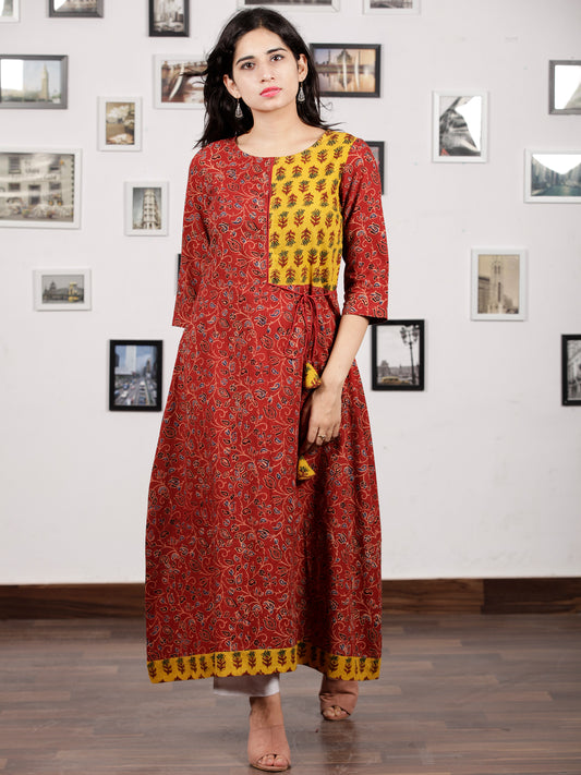 Red Yellow Black Indigo Ajrakh Hand Block Printed Kurta in Natural Colors - K120F1658