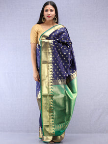 Banarasee Art Silk Saree With Zari Work - Navy Blue Green & Gold - S031704409