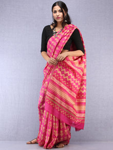 Pink Yellow Hand Block Printed Chanderi Saree With Geecha Border - S031704516
