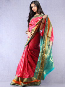 Banarasee Art Silk Saree With Resham Zari Weave - Pink Green & Gold - S031704389