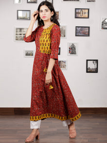 Red Yellow Black Indigo Ajrakh Hand Block Printed Kurta in Natural Colors - K120F1658