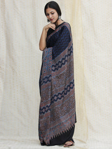 Indigo Red Black Ajrakh Hand Block Printed Modal Silk Saree - S031704138