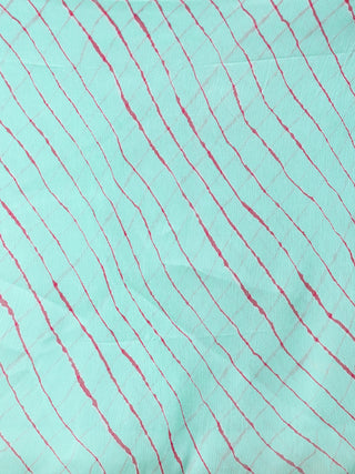 Sky Blue Rose Pink Lehriya Hand Block Printed Dupatta  - D04170697
