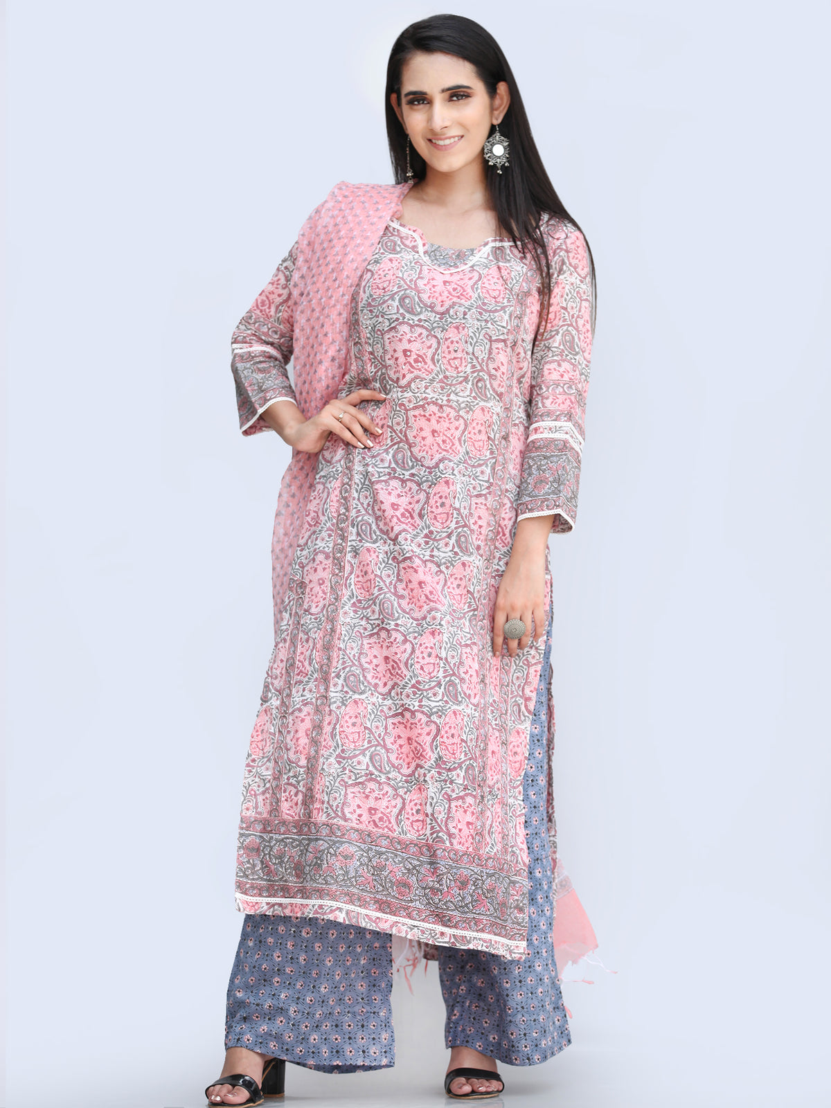 Rozana Beena - Set of Kurta Pants & Dupatta - KS60P2489D