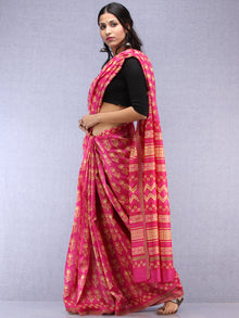 Pink Yellow Hand Block Printed Chanderi Saree With Geecha Border - S031704516