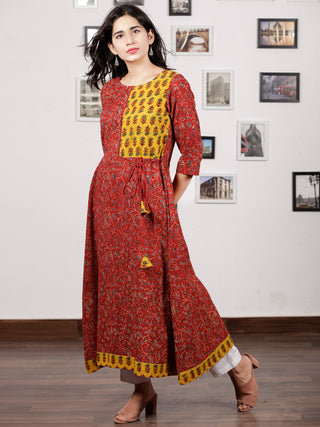Red Yellow Black Indigo Ajrakh Hand Block Printed Kurta in Natural Colors - K120F1658