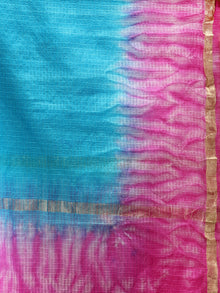Kota Doria Tie & Die Dupatta  With Zari Border - Sky Blue & Pink - D04170901