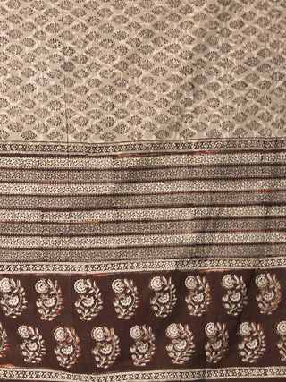 Beige Black Brown Cotton Hand Block Printed Dupatta  - D04170404