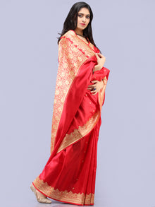 Banarasee Pure Katan Silk Handloom Saree With Zari Work - Green & Gold - S031704297