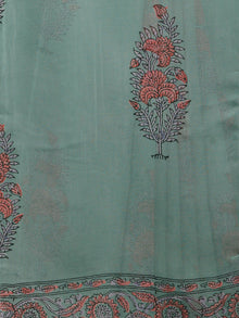 Sage Green Coral Hand Block Printed Chiffon Saree with Zari Border - S031703241
