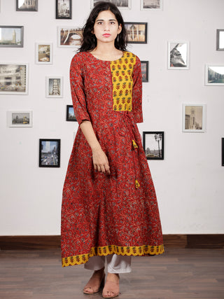 Red Yellow Black Indigo Ajrakh Hand Block Printed Kurta in Natural Colors - K120F1658
