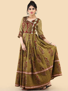 Naaz Faazila - Hand Block Printed Long Cotton Embroidered Dress - DS91F001