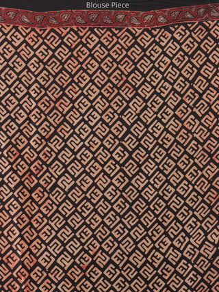 Maroon Black Indigo Ajrakh Hand Block Printed Modal Silk Saree - S031704235