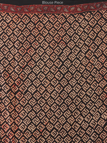 Maroon Black Indigo Ajrakh Hand Block Printed Modal Silk Saree - S031704235