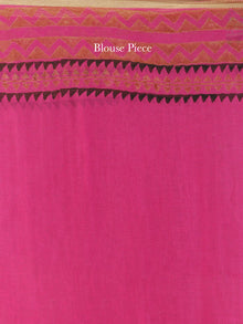 Hot Pink Green Hand Block Printed Chiffon Saree with Zari Border - S031704561