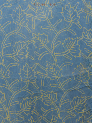 Blue Yellow Hand Block Printed Chiffon Saree with Zari Border - s031704159