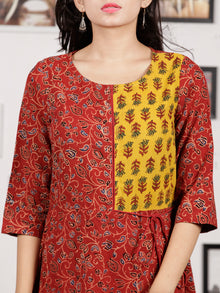 Red Yellow Black Indigo Ajrakh Hand Block Printed Kurta in Natural Colors - K120F1658