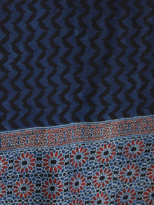 Indigo Red Black Ajrakh Hand Block Printed Modal Silk Saree - S031704138